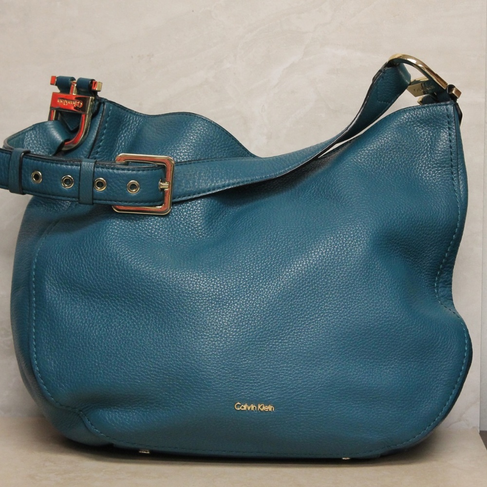 Calvin Klein Teal Leather Slouch Hobo Bag